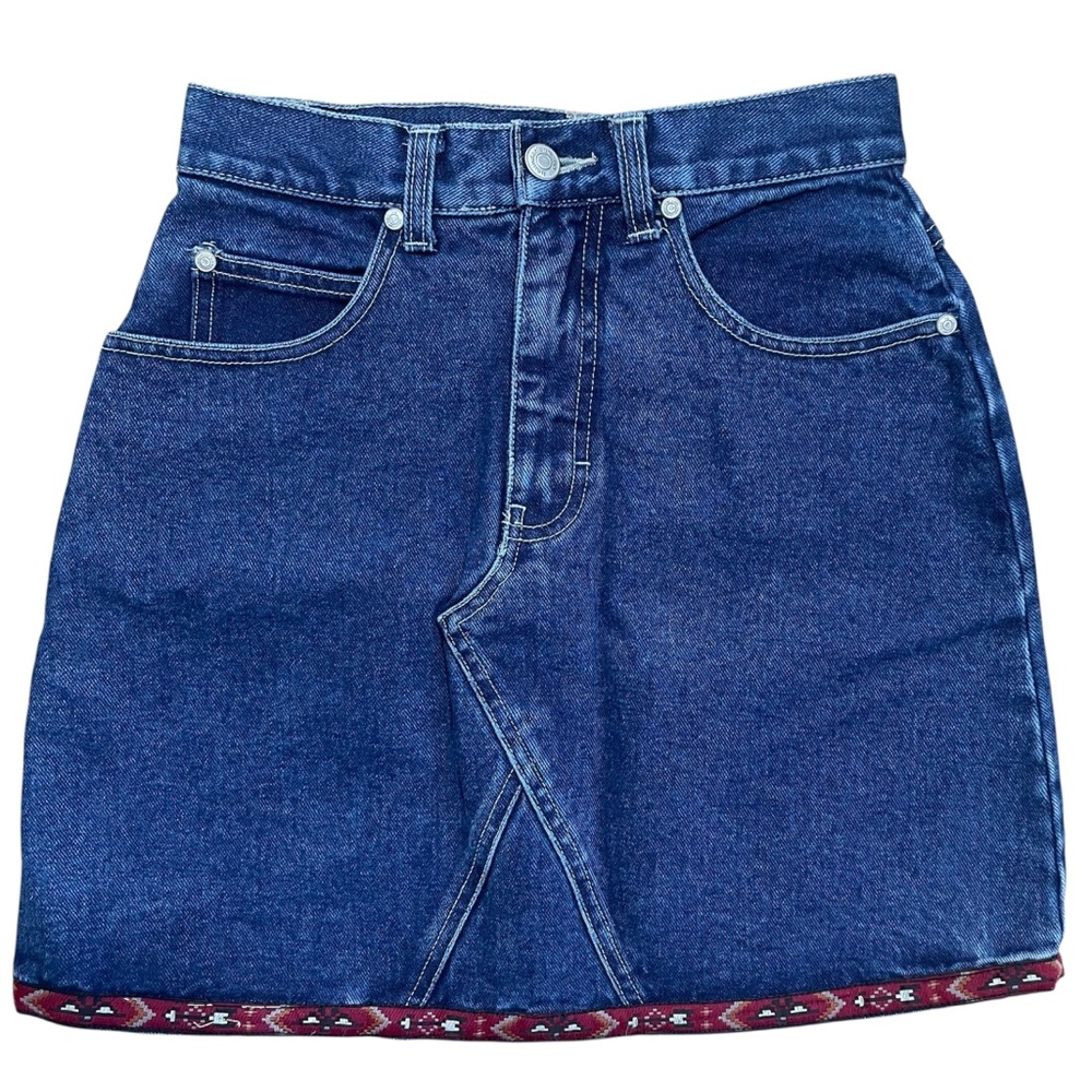 90s Southwestern Mini Skirt 3 Rodeo Cowgirl Minimal Aztec Jean Denim Y2K NoBo
